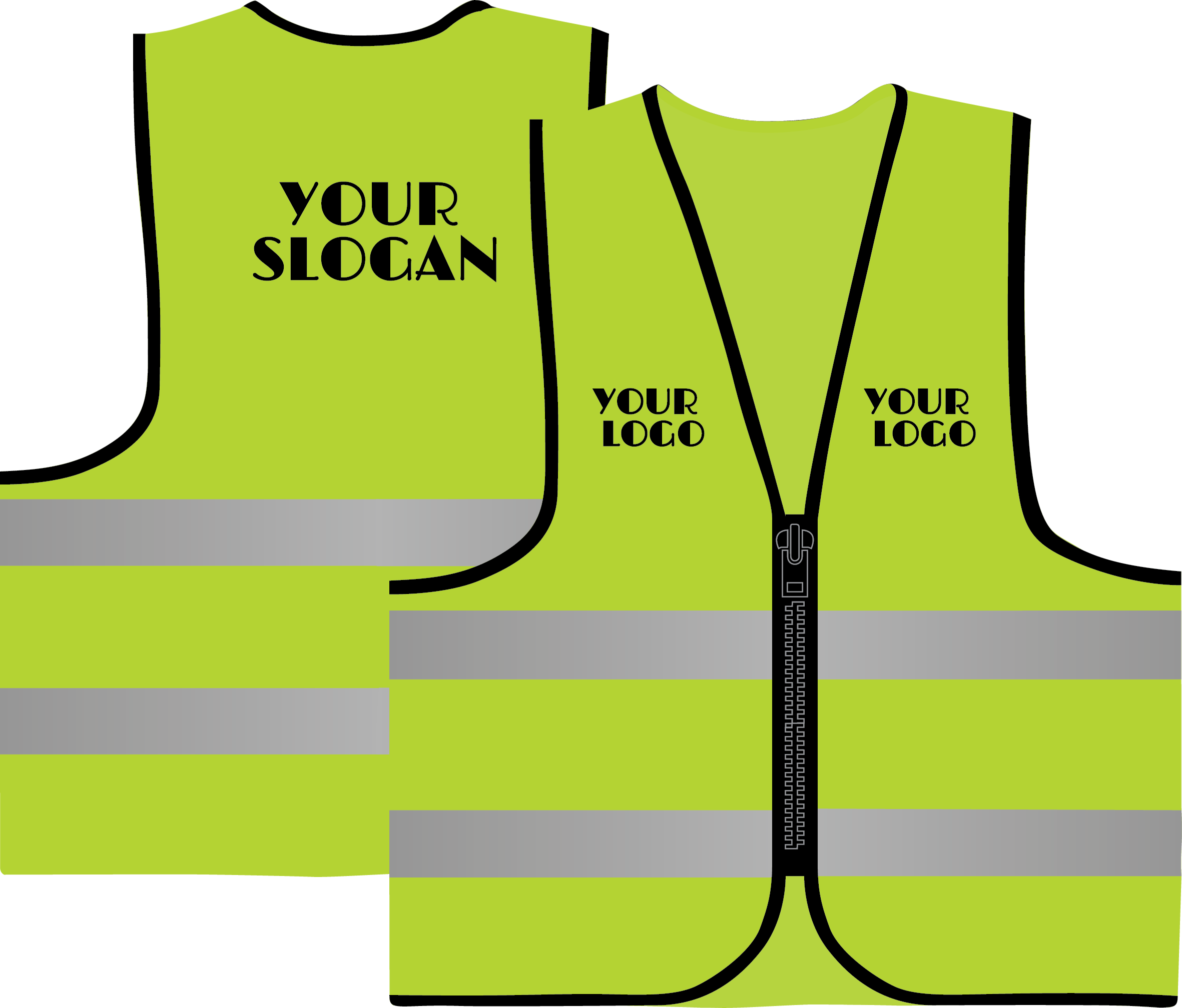 Luminous green reflector jacket with black lining and zipper